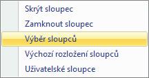 Podrobný rozpis na jednotlivé položky najdete pod seznamem v detailu Rezervace Kartu Výběr sloupců otevřete z místní nabídky zobrazené pravým tlačítkem myši nad záhlavím sloupců.