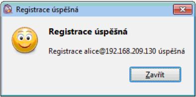 11 Asterisk Pokud vše proběhlo korektně, tak dostaneme potvrzení o úspěšné registraci. Obr. 11.