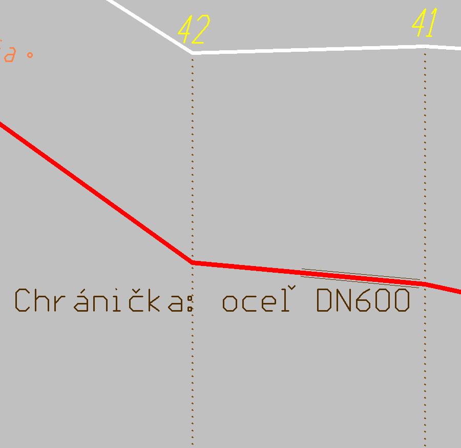oba konce úsečky obsahujú výškové body, program vypočíta výšku v mieste kríženia s osou profilu. V profile je sieť znázorňovaná krúžkom, ktorého polomer zodpovedá DN siete v mierke pre dĺžku.