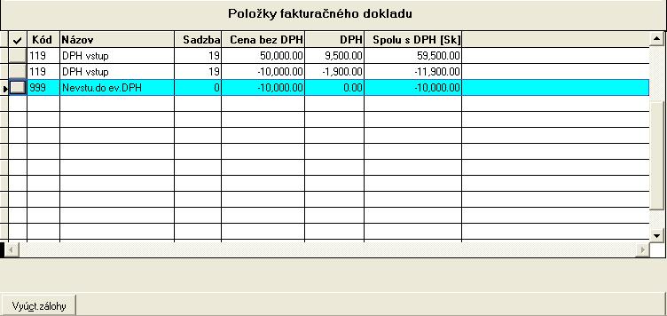 - zaevidovanie položky ZF - Účet Dal analytický účet dodávateľov - kód DPH -