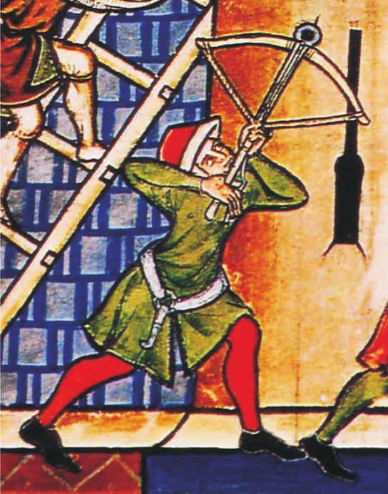 Hook to stretching a cross-bow: a unknown provenance (Hunting and Forestry Museum in Úsov, No. HU 2, 609/73); b arbalist with hook to stretching a cross-bow from French manuscript, ca.
