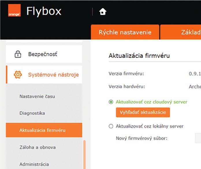 4Po úspešnom prihlásení sa do zariadenia (routera) uvidíte obrazovku s nápisom Orange Flybox.