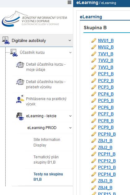 Obr. 9 elearning - testy Pre spustenie testu kliknite na názov testu.