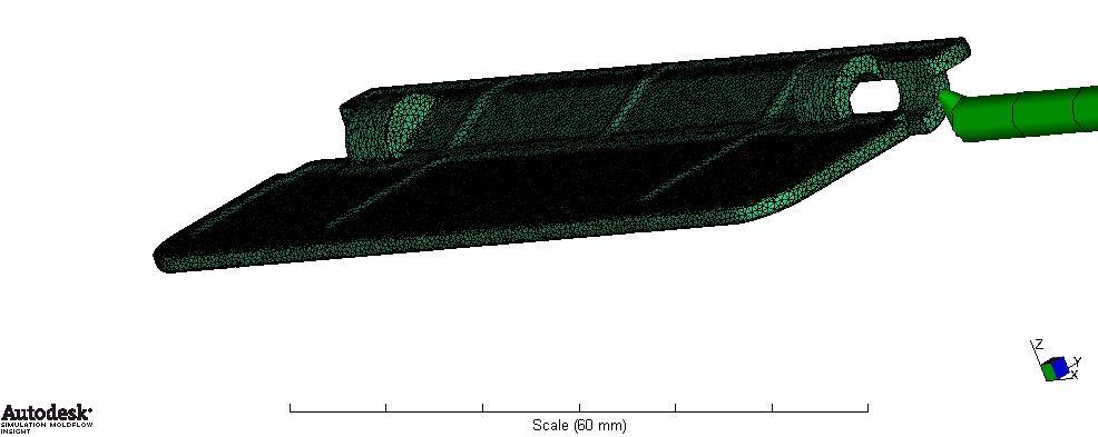 UTB ve Zlíně, Fakulta technologická 81 Obr. 73. 3D model výrobku zádní část 5.3.1 Umístění vtokového systému a ústí vtoku Každá tvarová dutina formy byla plněna jedním studeným vtokovým ústím.
