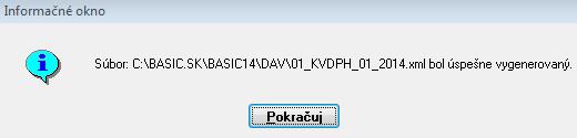 Po potvrdení výberu program vytvorí kontrolný výkaz DPH. Program tiež vytvorí pomocnú zostavu s obsahom jednotlivých oddielov KV.