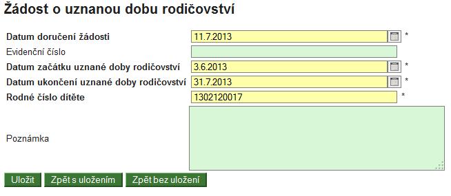 Vypsalo by se hlášení: Nepodařilo se uložit uznanou dobu rodičovství (nelze provést záznam): Nový stav.