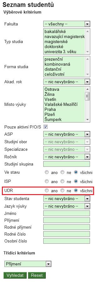 Obrázek 10 - UDR výběrové kritérium
