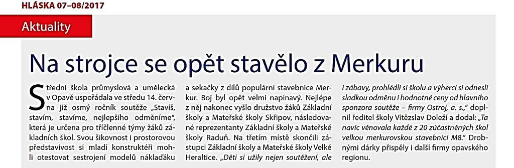 Sedmé místo Jiřího Kiebžaka na celostátní přehlídce SOČ Velmi cenné umístění získal v konkurenci studentských projektů z celé České republiky dnes již bývalý žák oboru Informační technologie Jiří