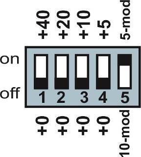 !) DIP 5 = nastavení vlastního modulu, zda má přední panel 5 nebo 10 tlačítek V nastavení Vrátníku je nutné nastavit připojený počet tlačítek (určí se tak počet položek v telefonním seznamu),