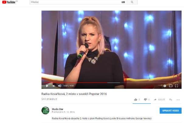 Erika Nováková, vítězka soutěže mladých talentů Popstar 2016 s písní Caruso (text a hudba Lucio