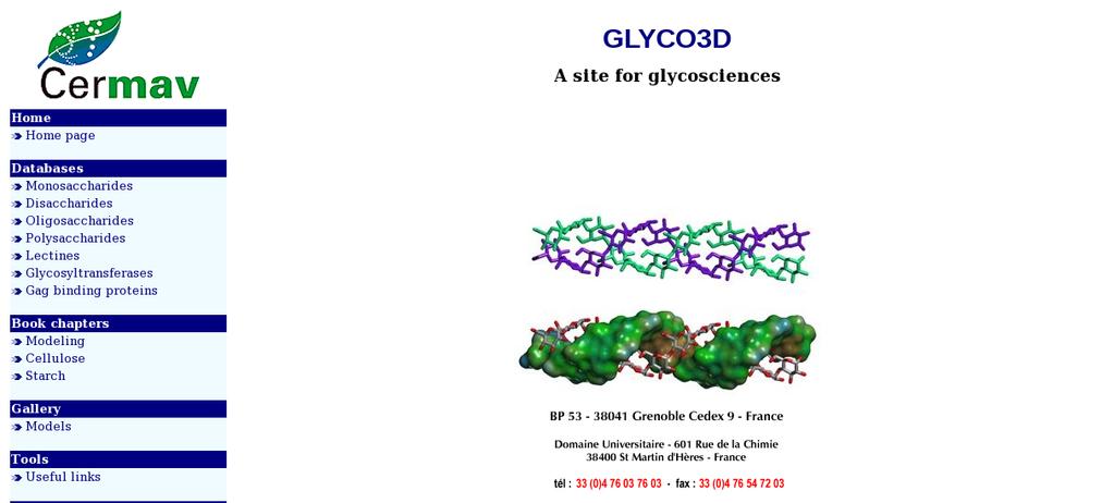 Glyco3D databáze Dostupná na