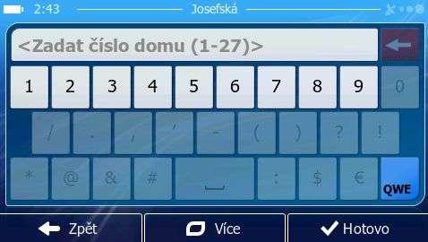 Zde můžete zadat číslo domu, z rozsahu uvedeného na řádku zadání a poté