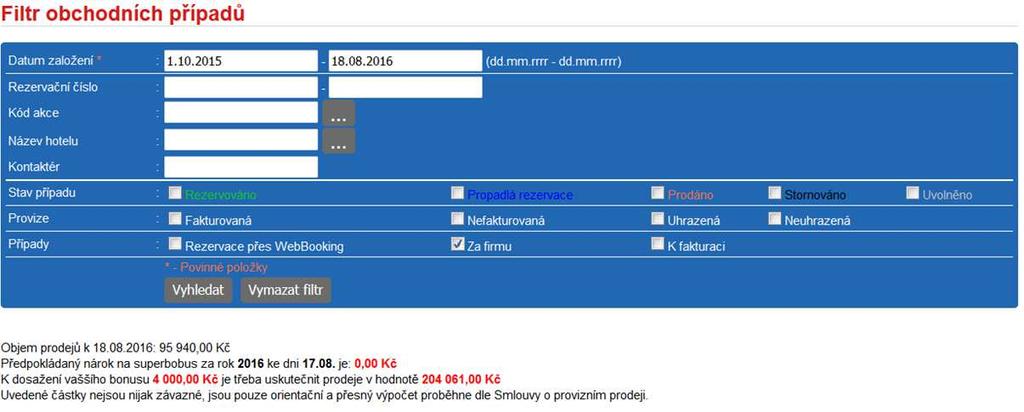 Tip: Aby Vám nic neuniklo, zadejte v prvním políčku začátek prodeje datum 1.10.2015 tj.