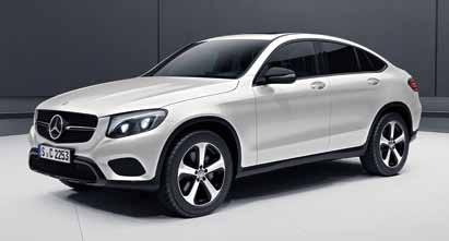 EXTERIÉR V GLC A GLC KUPÉ Maska chladiče s integrovanou hvězdou Mercedes a dvěma lamelami u GLC nebo jednou lamelou u GLC kupé v lesklé černé barvě s chromovanými dekory Ochrana proti podjetí