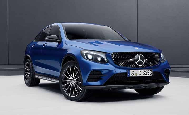 sloupku B 5paprsková kola z lehké slitiny lakovaná v barvě černá, leštěná, s pneumatikami 235/55 R 19 (R39) v kombinaci s linií EXCLUSIVE u GLC nebo jako standardní výbava u GLC kupé