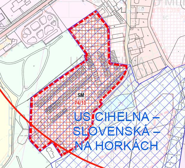 P4/10, SM, 3,46 ha Rozsáhlá plocha v centru Českého Těšína je ve změně č. 4 navržena pro smíšené bydlení, původní návrh ÚP je bydlení individuální.