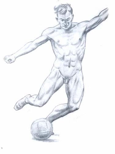 Obrázek 3 Zapojení svalů na příkladu fotbalisty při kopu dle Tittela (2003) 3a) základní