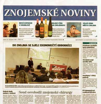 Kapitola 29 Public relations Obr. 29-4: Článek o mezinárodní vědecké konferenci v listopadu 2007 na titulní straně problémy (drogy, handikepování) a životní prostředí.