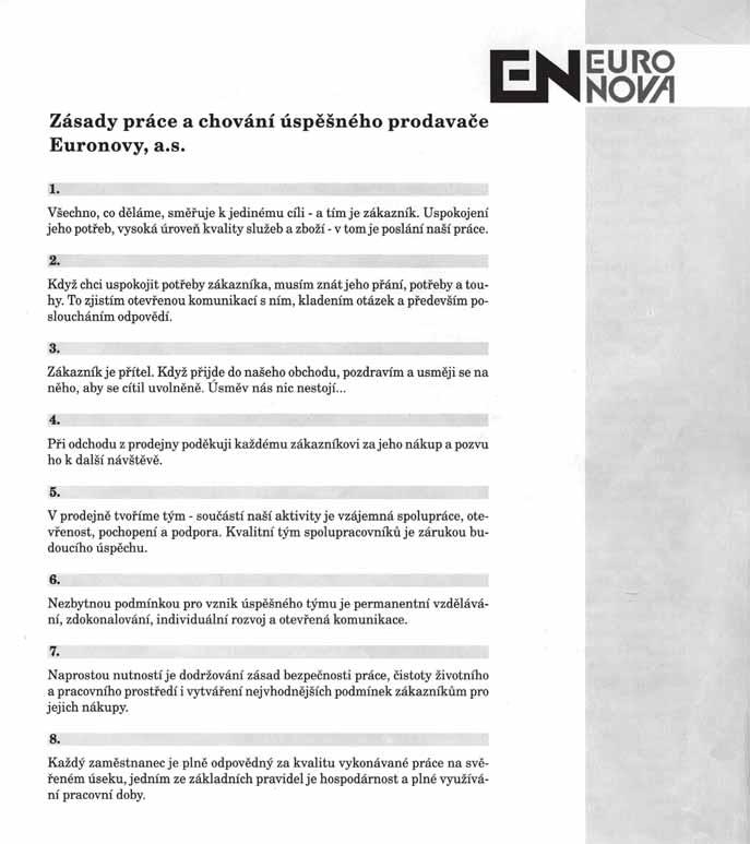 Část V Komunikace se zákazníkem Obr. 33-4: Zásady práce a chování úspěšného prodavače Euronovy, a.s. Uvedené skutečnosti jsou teoreticky naprosto jasné.