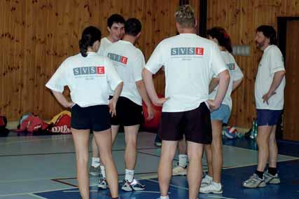 Část II Podniková komunikace Jako příklad podnikové kultury SVŠE lze uvést následující snímek ze sportovního dne v dubnu 2007, kde trička měli všichni hráči volejbalového družstva pedagogů. Obr.