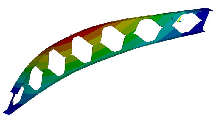 2-20 37 54 72 90 107 124 142 160 Obr. 3: Napětí von Misses [MPa] Geometrie prostorového výpočetního modelu nosníku je zobrazena na obr.