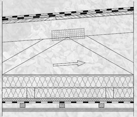 Dvouplášťové ploché střechy příklad skladby NA VAZNÍKOVÉ NOSNÉ KONSTRUKCI: 1 hlavní vodotěsnící vrstva 2x asfaltový modifikovaný pás, mechanicky kotveno 2 dilatační a expanzní vrstva 3 nosná vrstva