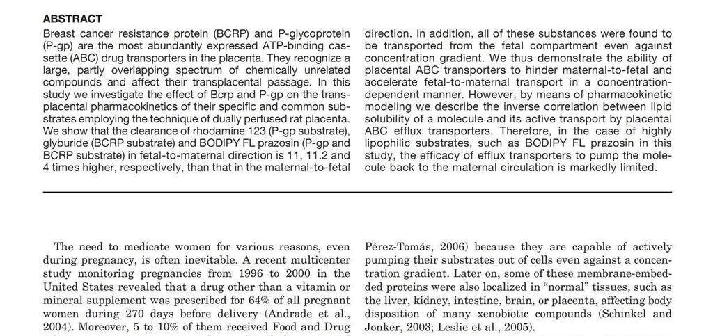Transplacental pharmacokinetics of