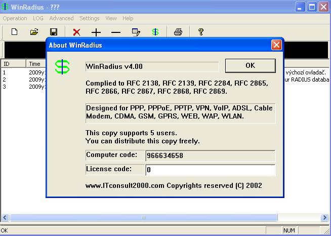 Winradius 4.00 WinRadius je standardní RADIUS server (Remote Authentication Dial In User Service)[4][5]. Používá se pro zabezpečení přístupu do počítačových sítí.