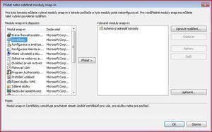 3. Z nabídky Moduly snap-in k dispozici: vyberte položku Certifikáty a klikněte na tlačítko Přidat. 4.