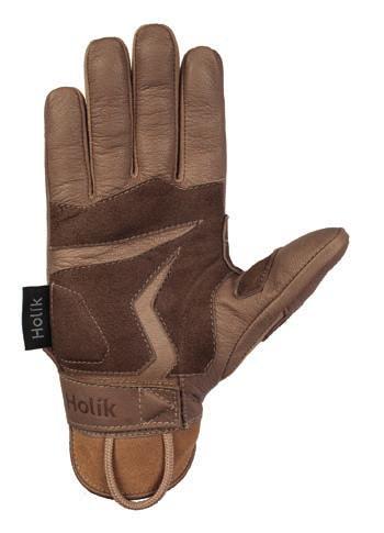 glove on a snap hook The glove is equipped with the tightening strap, and prolonged by the leather protector protection of an inner side of the wrist and better taking on of the glove.