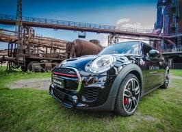 funkčního zadního difuzoru, vpředu byla sportovní sedadla Recaro a místo těch zadních byla jen rozporka mezi tlumiči a auto v originále vyjíždělo MINI John Cooper Works GP druhé