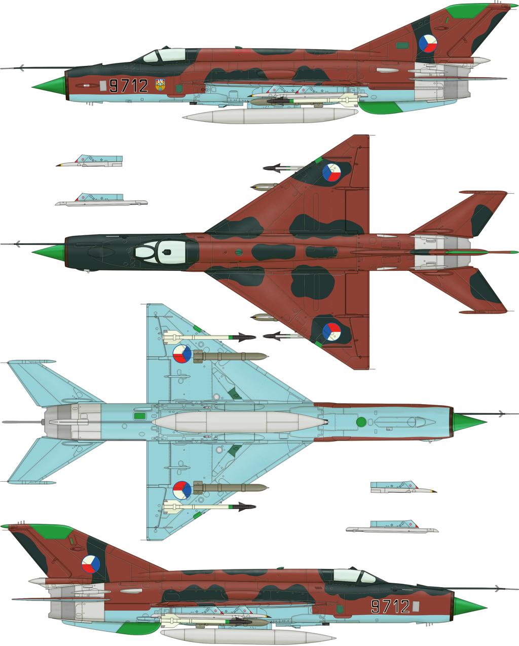 B MiG-21MF, th Czechoslovak People s Army, 9 Fighter Squadron, Bechyne AB, Czechoslovakia, 1989-199 This aircraft had the serial number 99712, and was built in 1974, and subsequently delivered to