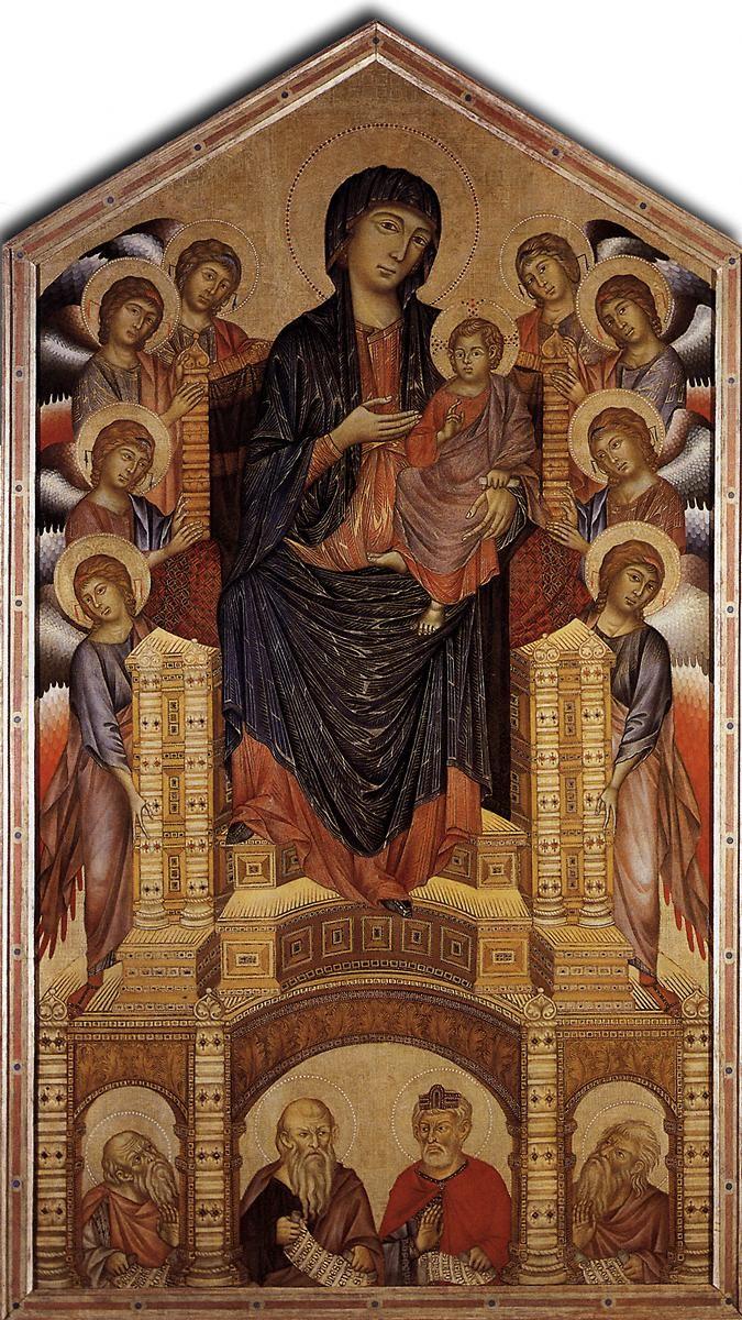 Cimabue (činný v letech 1272-1302) Maestá di Santa Trinita (Galeria Uffizi, Florencie), 1280-1290 Zdůrazněný střed