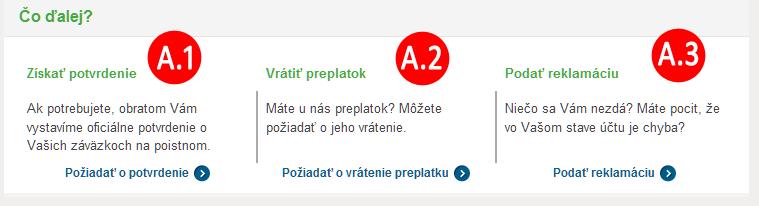 Čo môžem s informáciami o stave môjho účtu robiť? V dolnej časti stránky sa môžete rozhodnúť, čo robiť ďalej.