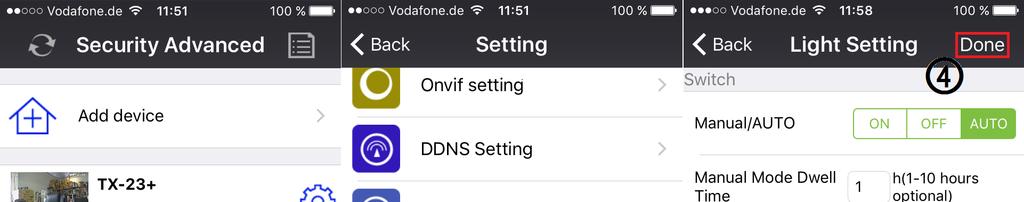 (1) Spuštění Security Advanced APP naobrazovce Device List (Seznam Zařízení), klepněte na ikonu ozubeného kola pro vstup na obrazovku pro nastavení kamery.