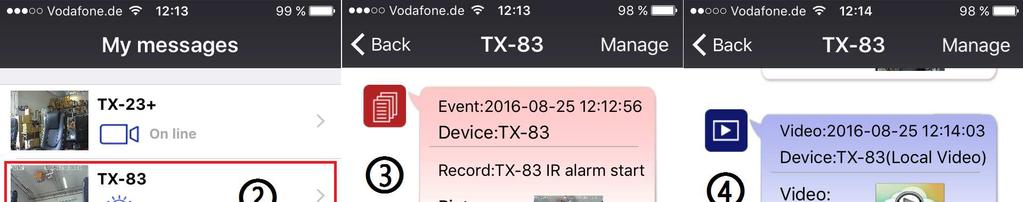 7.7 Moje zprávy (1) Spuštění Security Advanced APP na obrazovce Device List (Seznam Zařízení),