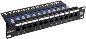 35 Kategorie 5E UTP patch panely Solarix Patch panel Solarix s označením SX24L-5E-UTP-BK je panel osazený 24 porty RJ45, jehož součástí je vyvazovací lišta sloužící k přehlednému vyvázání a pevnému
