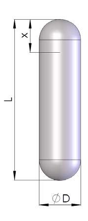 délka a průměr se volí dle parametrů media a provozních podmínek. Pro představu uvádíme tabulku rozměrů pro vybrané hustoty u nejpoužívanějšího typu plováku (nerez, Ø50 mm, PN16).