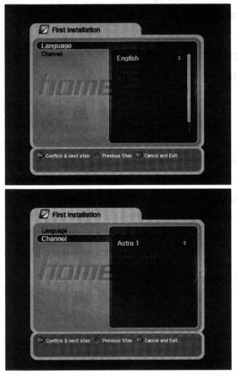 5 Práce s menu 5.1 První instalace Pro Vaše pohodlí je v MENU k dispozici funkce First installation - První instalace.
