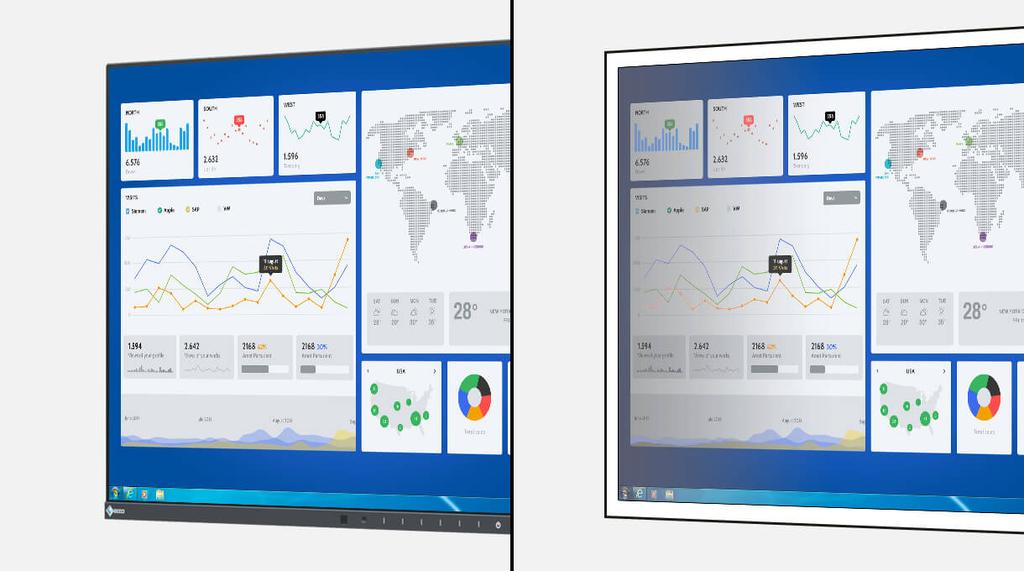 Monitor EIZO Běžný monitor 10bitová tabulka LUT pro zcela přesné řízení barev Nejvyšší kvalita obrazu díky panelu IPS Monitor vytváří harmonický trojakord