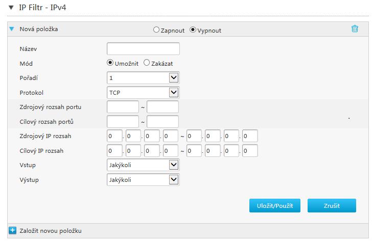 ii. Zadejte název a adresu filtru URL. iii. Klepnutím na Uložit/Použít nastavení uložte. 3. Nakonfigurujte filtr IPv4. i. Klepnutím na IP Filtr - IPv4 otevřete stránku IP Filtr - IPv4, viz Obrázek 25.