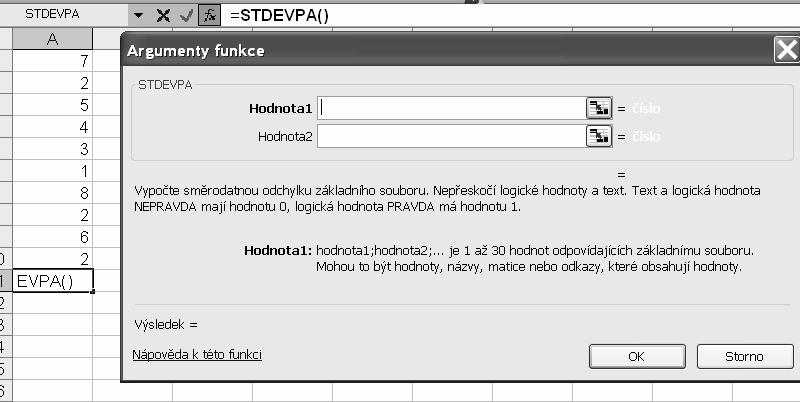 základní soubor STDEVA pro