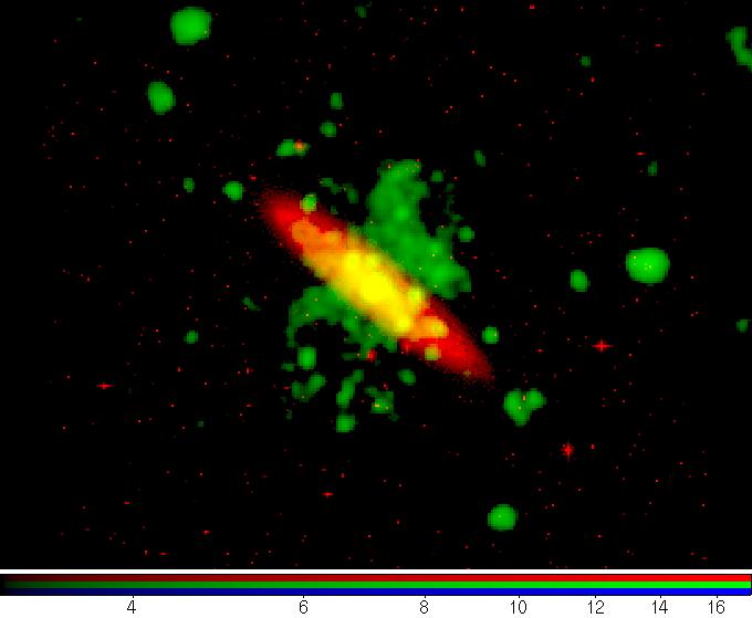 Color composite Viditelné světlo DSS, Palomar RTG záření ROSAT