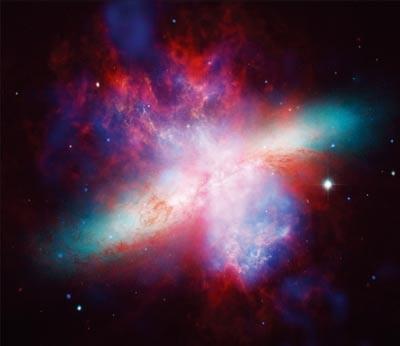 Starburst galaxie Starburst galaxie Chandra (X-ray), Spitzer (IR), Hubble (opt.