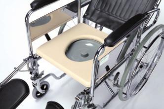 Chrome plated tube frame. Seat and backrest in reinforced nylon. Armrest and footrest removable. Autoclavable bowl under the seat. Solid wheels.