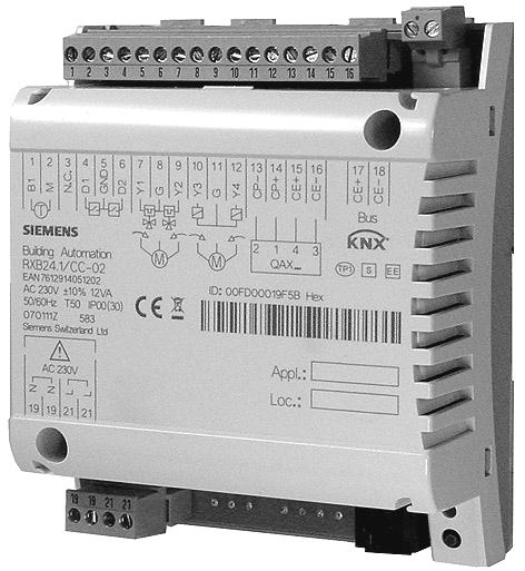 s 3 874 RXB Regulátor IRC Pro chladící stropy a radiátory (aplikační skupina CC-02) S komunikačním rozhraním Konnex (S-mód a TE mód) RXB241 Regulátor RXB241 se používá pro regulaci teploty v