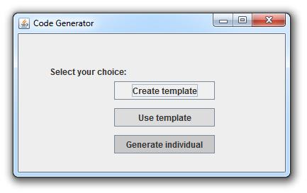 Po kliknutí na tlačítko Generátor se zobrazí úvodní okno generátoru zdrojového kódu (viz Obrázek A.24). Zde si můžeme vybrat z několika možností.