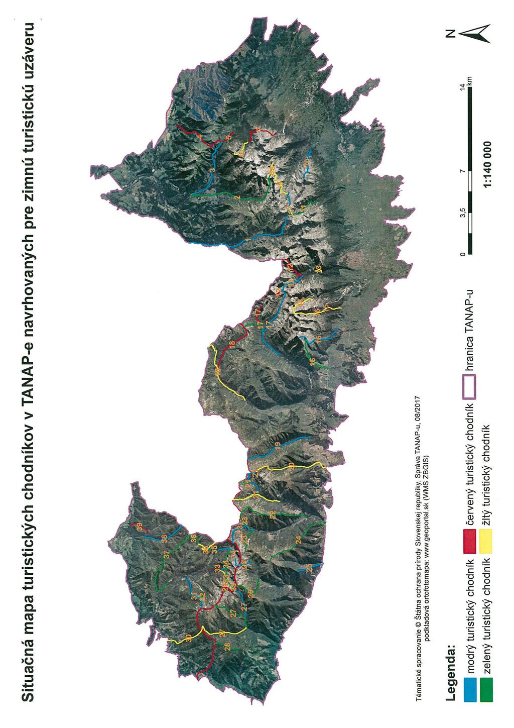 Situačná mapa turistických chodníkov v TANAP-e navrhovaných pre zimnú turistickú uzáveru 39 37 B 36 3S. B 27 27 4 Z J.~. ;. C. k.~! 6 Ĺ I 17 J Ji?