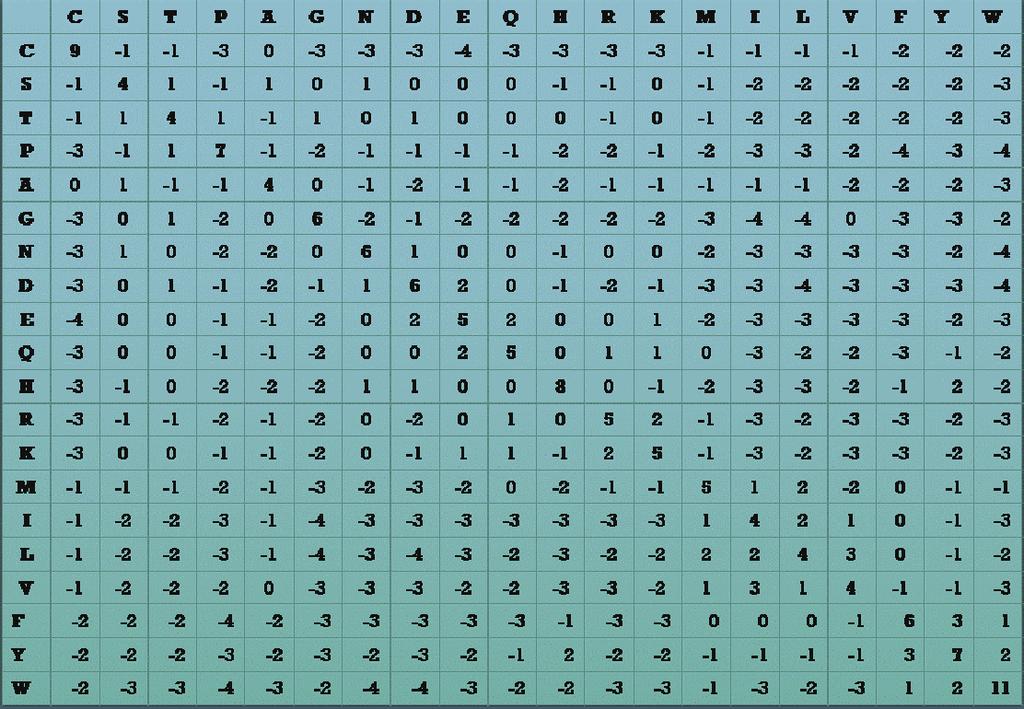 Obr. 6.4 P íklad matice BLOSUM62[