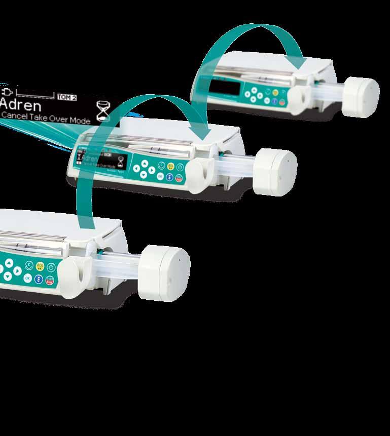 Automatické infuzní systémy Kontinuální infuze je možná pouze s využitím dvou dávkovačů Automatický pohon zajistí optimální spuštění druhého dávkovače Výhody Režim Take Over plně automaticky spustí